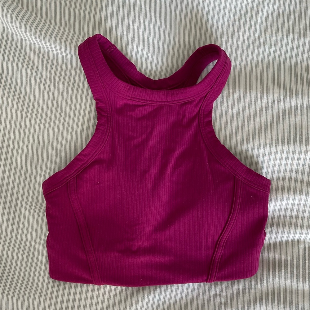 Lululemon Ribbed Nulu High-Neck Yoga Bra *Light Support, B/C Cup Magenta Purple